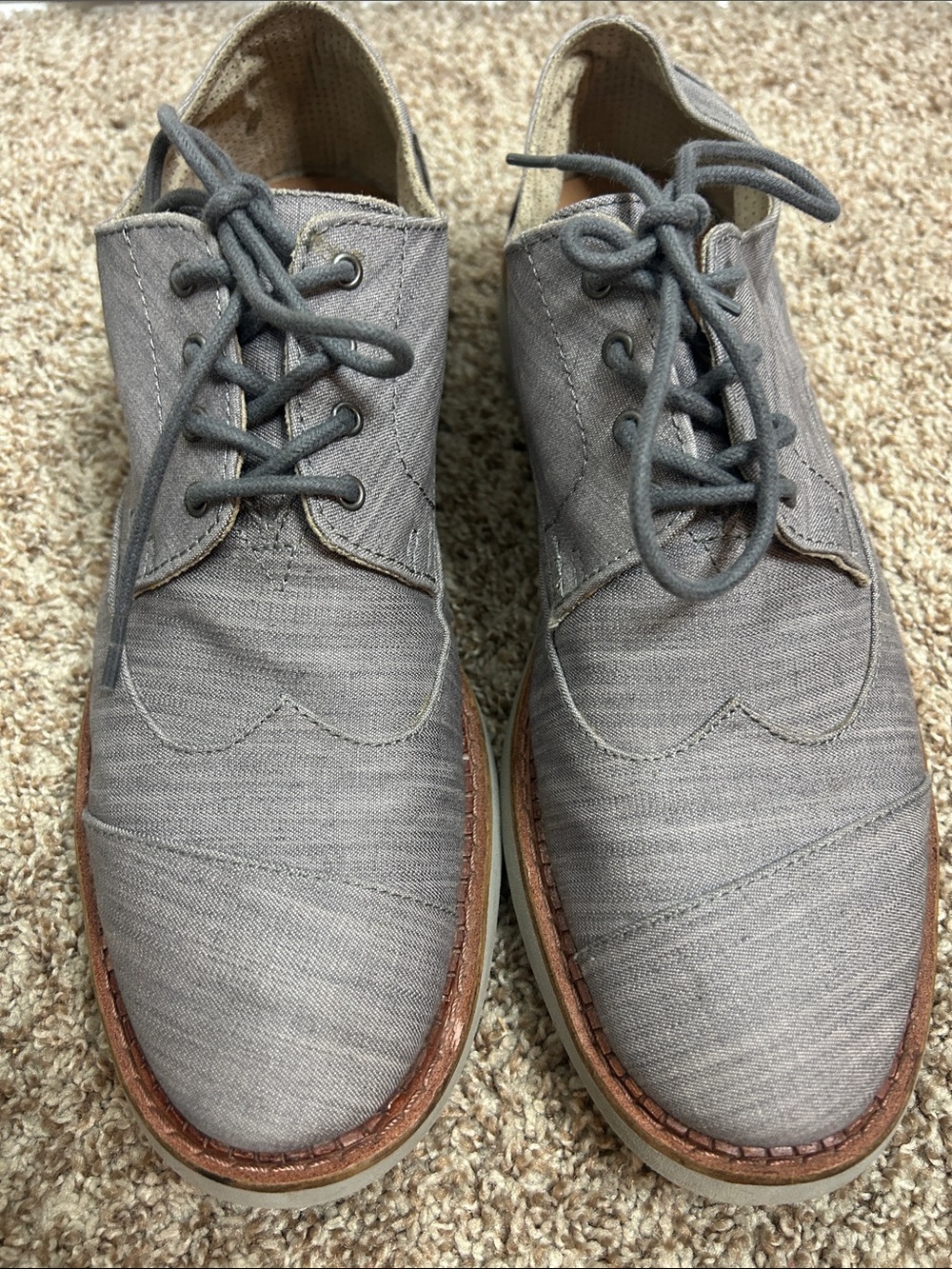 Toms Men's Gray Canvas Wingtip Oxfords Brown Trim 11
